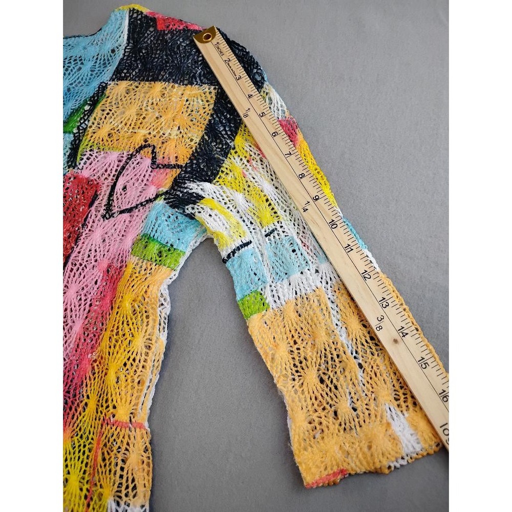 Impulse California Women XL Abstract Crochet Knit Funky Cardigan Color Glam Art - Picture 7 of 8